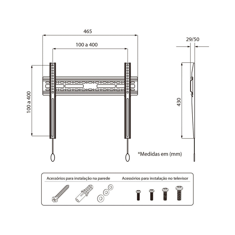 Suporte Fixo de Parede ELG N01V4 para TV de 26" a 65" VESA 400mm LED/LCD/3D/PLASMA Preto