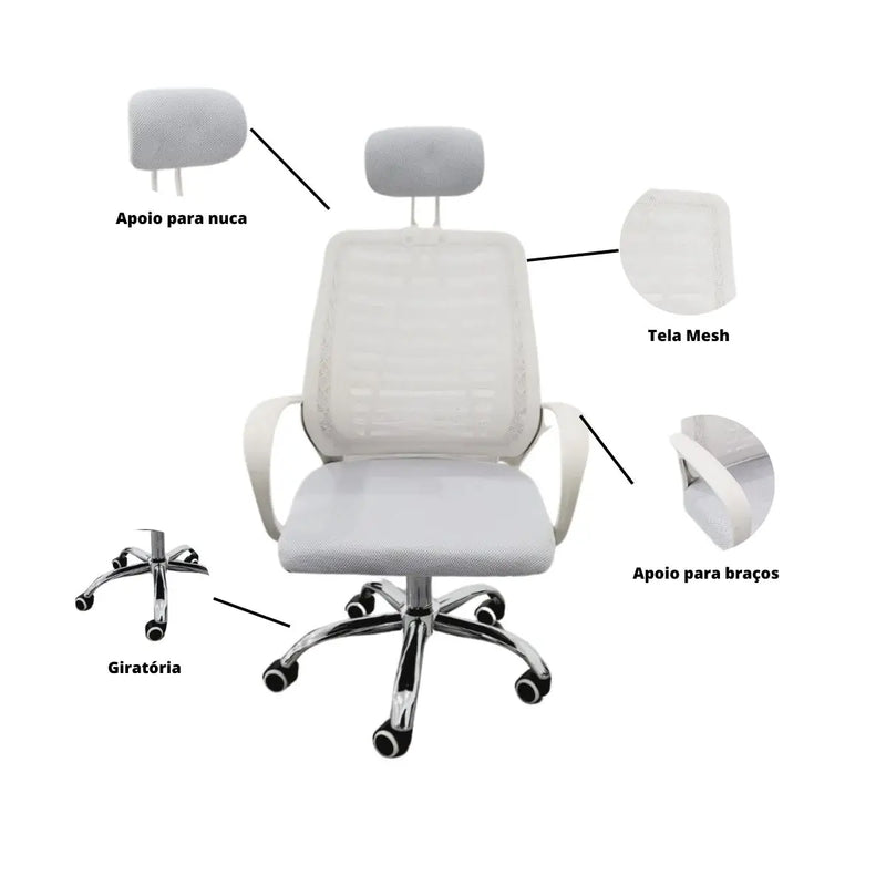 Kit 2 Chairs Office Director Mesh Backrest Head White