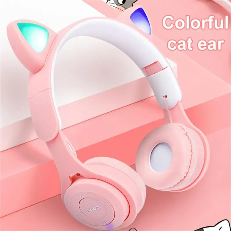 Headset Luminous Cat Ears Blue-tooth Earphones Stereo Bass Helmets Wireless Headphones With Mic Gaming Headset Girls Gamer Gift