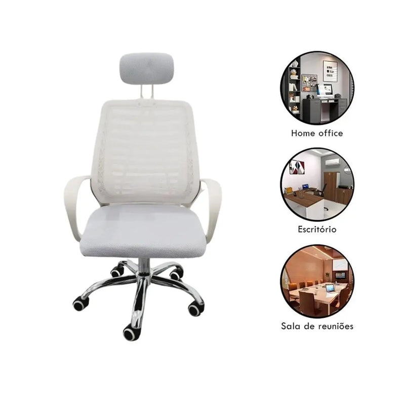 Kit 2 Chairs Office Director Mesh Backrest Head White