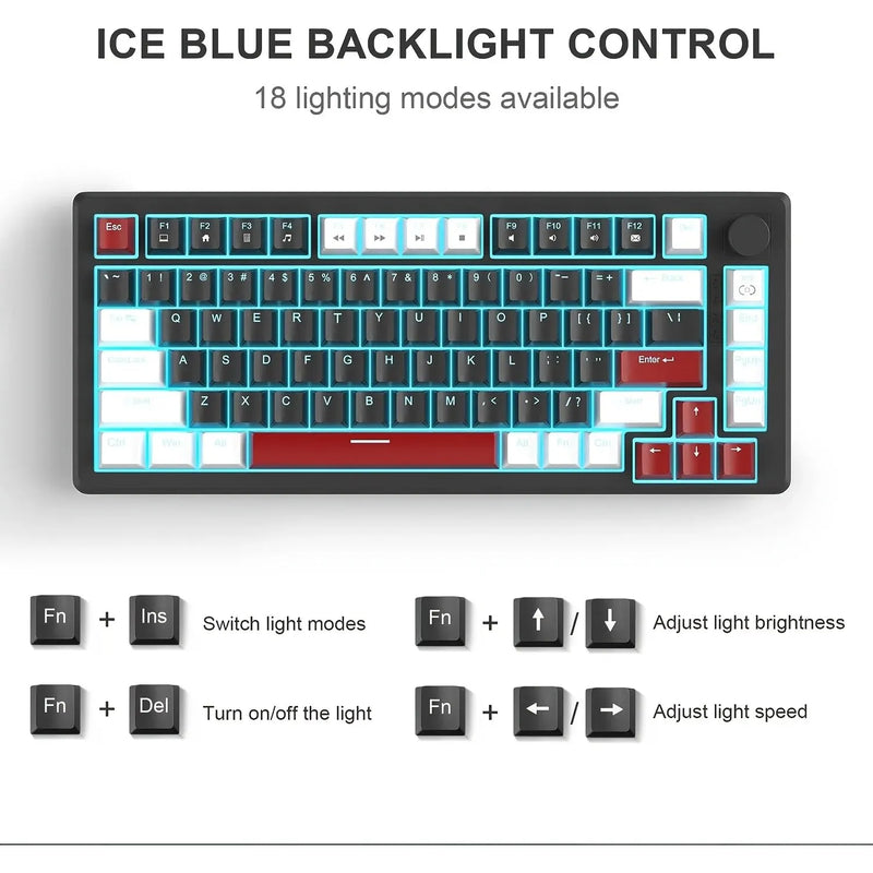 MageGee 75% Mechanical Gaming Keyboard, Compact Blue Backlit Wired Gaming Keyboard with Yellow Switches, EVA Foam, Knob Control