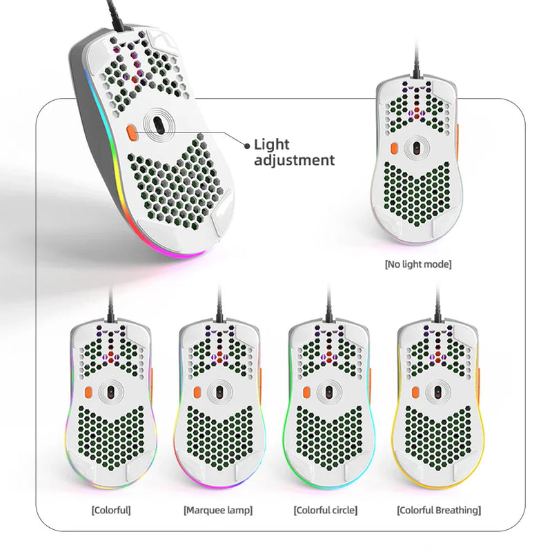 M1 Wired Lightweight Multicolor Gaming Mouse 69g Ultralight Honeycomb Shell RGB Backlit 6400 DPI Ergonomic for Laptop PC