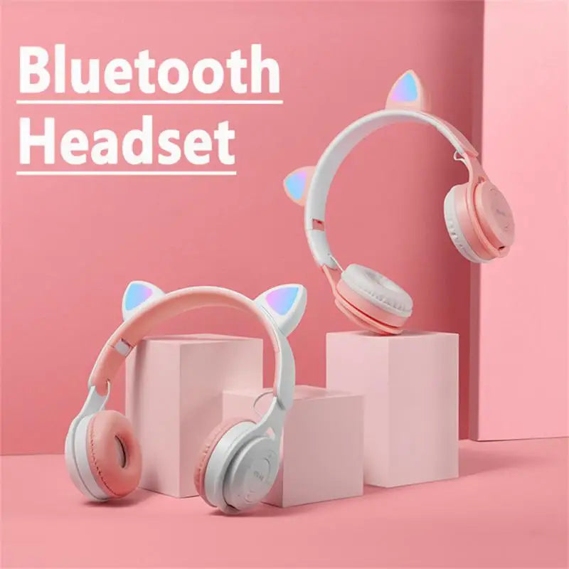 Headset Luminous Cat Ears Blue-tooth Earphones Stereo Bass Helmets Wireless Headphones With Mic Gaming Headset Girls Gamer Gift