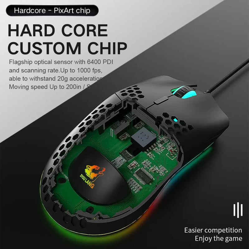 M1 Wired Lightweight Gaming Mouse 69g Ultralight Honeycomb Shell RGB Chroma Backlit 6400 DPI Ergonomic for Laptop PC Mac Gamer