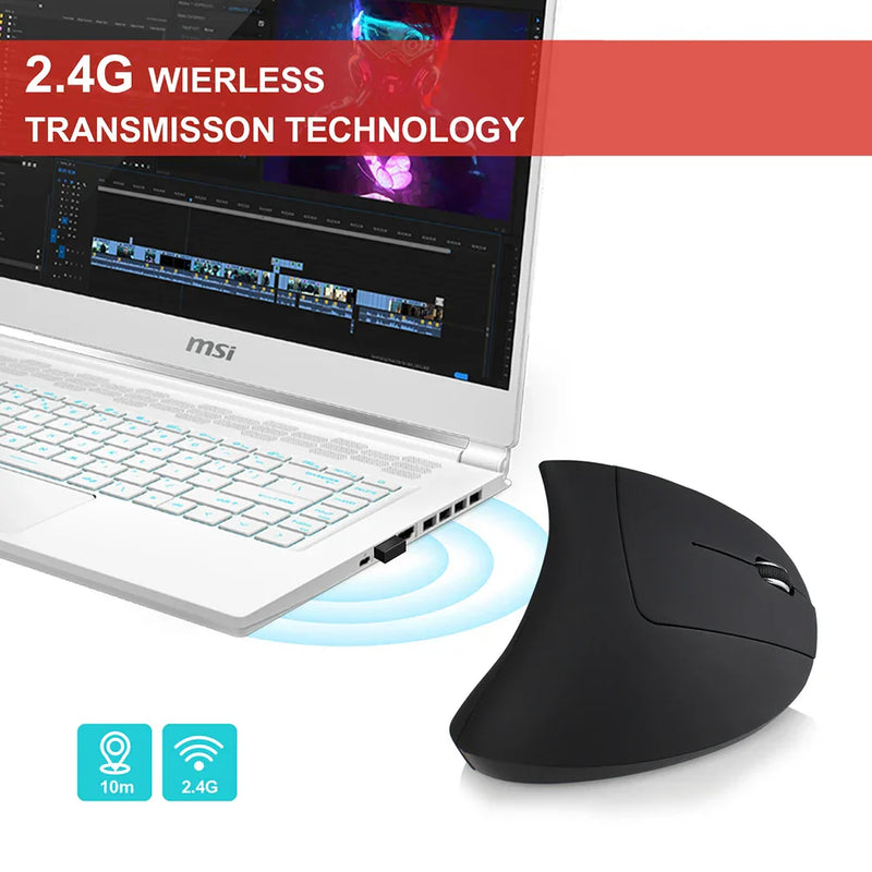 G857 2.4G Wireless Mouse Rechargeable Vertical Ergonomic Upright Game Mouse Optical Mouse 3 Adjustable DPI Levels For PC Laptop