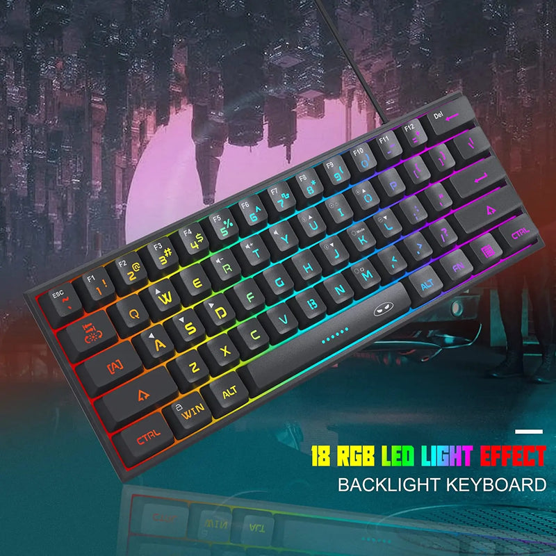 MageGee Mini 60% Gaming/Office Keyboard,TS91 Waterproof Keycap Type Wired RGB Backlit Compact Computer Keyboard for Windows/Mac/