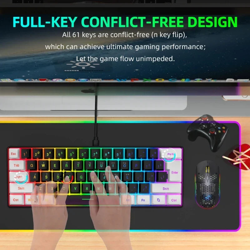 Ultra-Compact Wired Game Keyboard RGB Backlit Keyboard Floating Keycaps 61 Keys