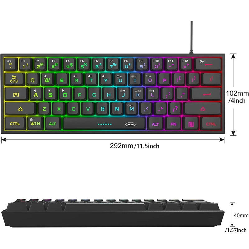 MageGee Mini 60% Gaming/Office Keyboard,TS91 Waterproof Keycap Type Wired RGB Backlit Compact Computer Keyboard for Windows/Mac/