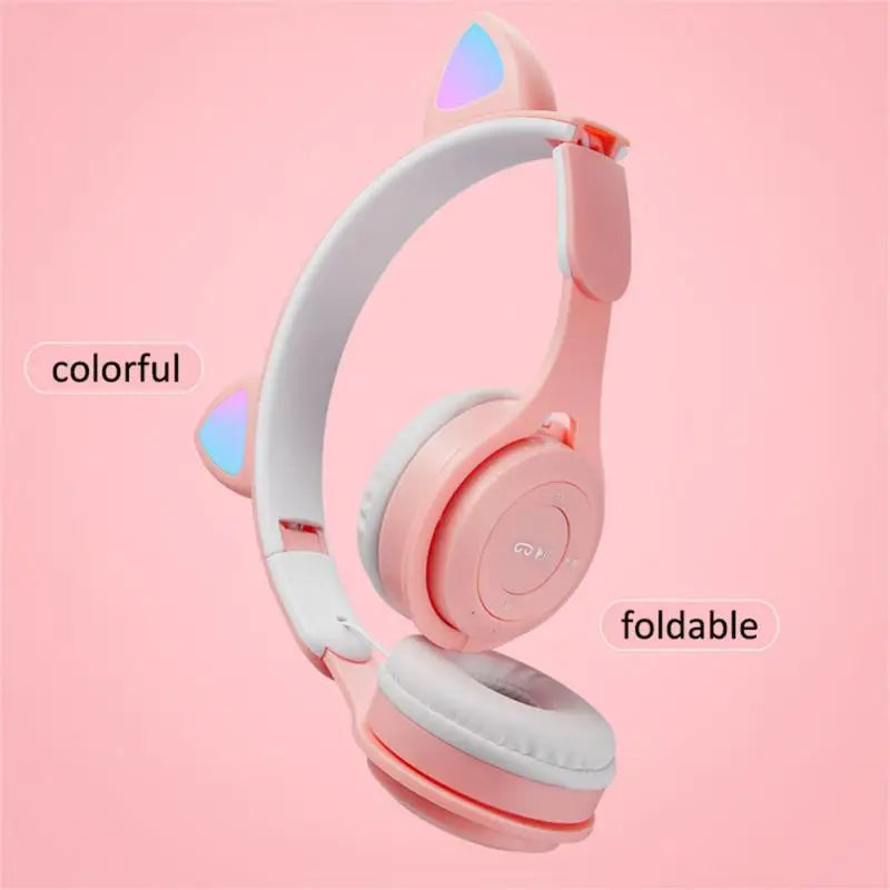 Headset Luminous Cat Ears Blue-tooth Earphones Stereo Bass Helmets Wireless Headphones With Mic Gaming Headset Girls Gamer Gift